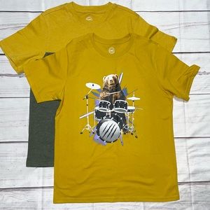 XL (14/16) Boys Wondernation 2-piece T-shirt Set Yellow Drumming Bear